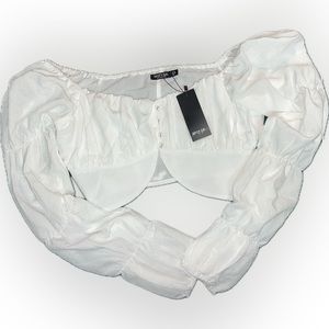 Nasty Gal White Long sleeve puff sleeve shirt cropped